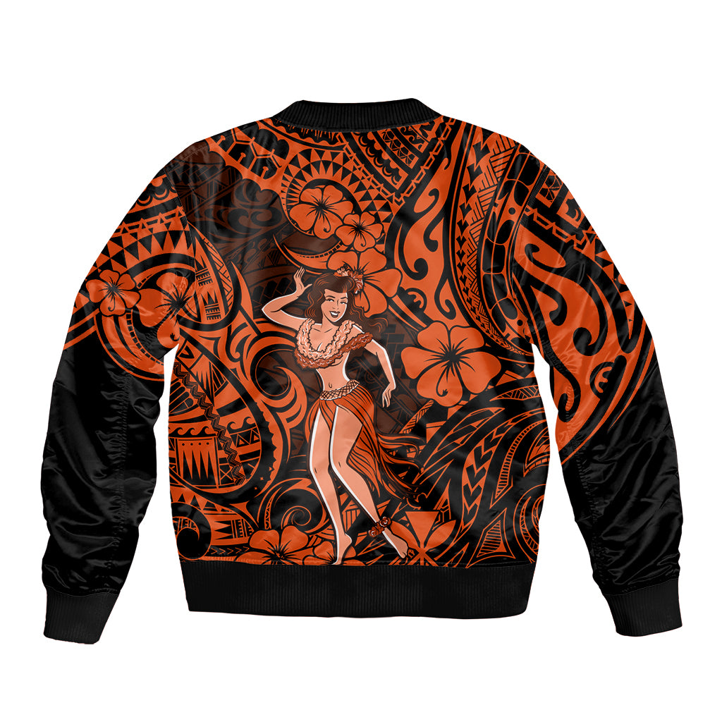 Hawaii Hula Girl Bomber Jacket Polynesian Pattern Orange Version - Wonder Print Shop