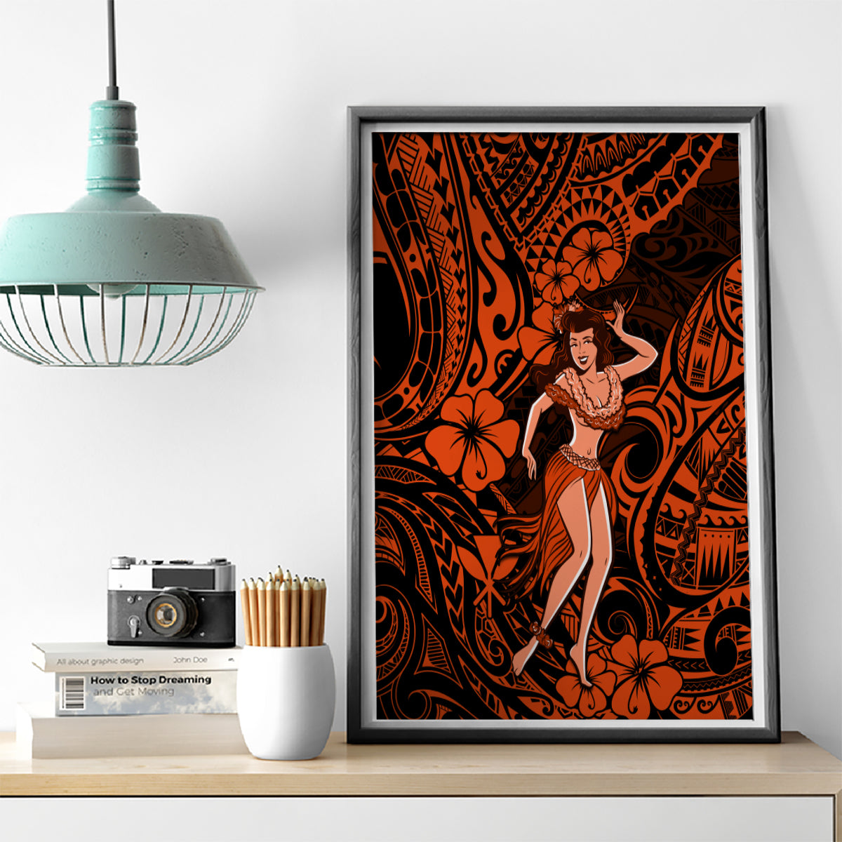 Hawaii Hula Girl Canvas Wall Art Polynesian Pattern Orange Version - Wonder Print Shop