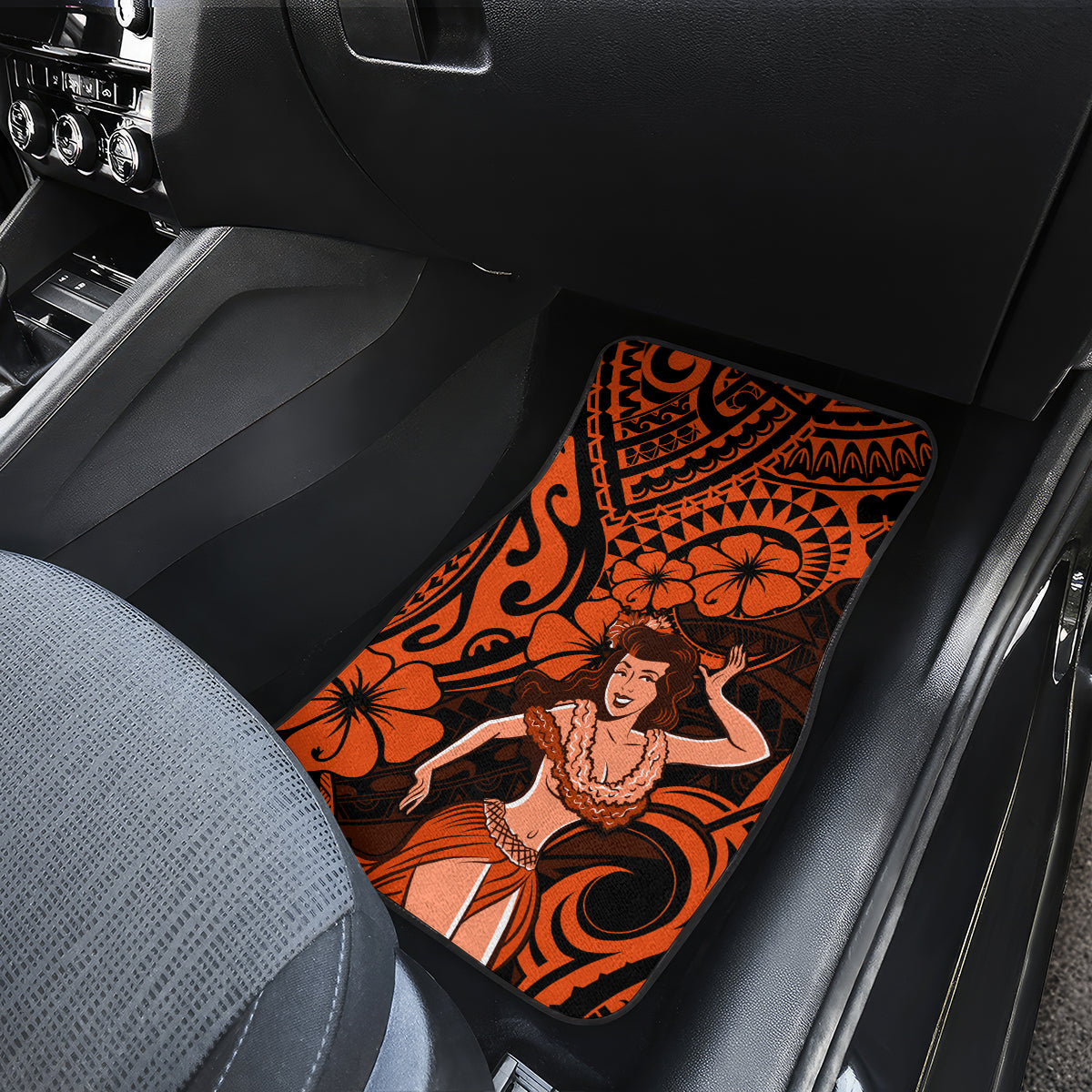 Hawaii Hula Girl Car Mats Polynesian Pattern Orange Version - Wonder Print Shop