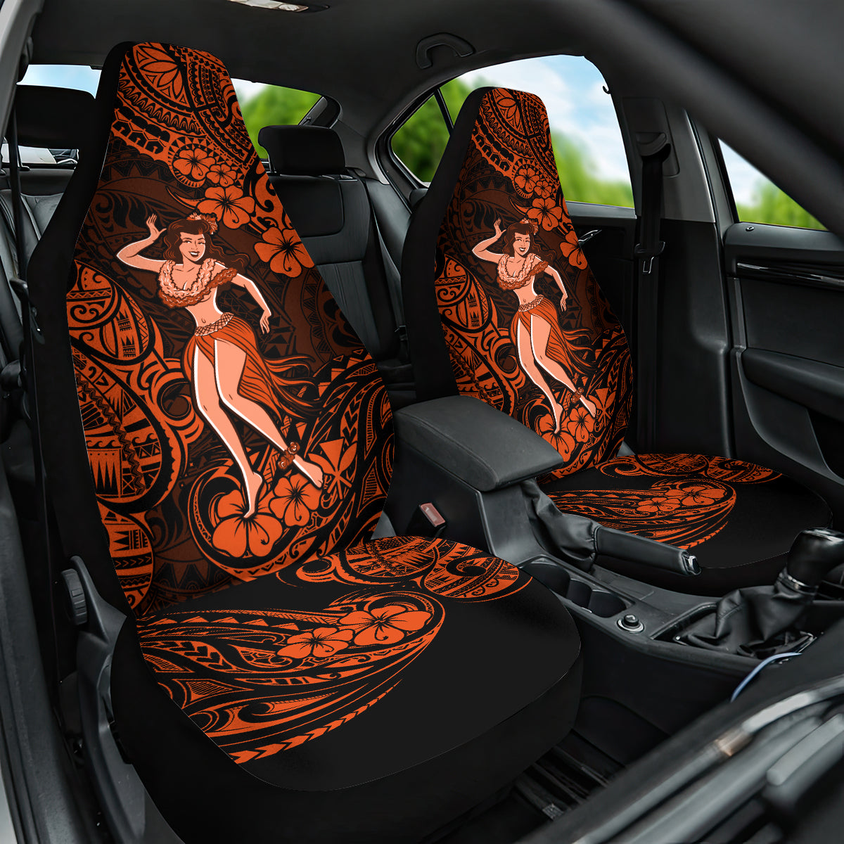 Hawaii Hula Girl Car Seat Cover Polynesian Pattern Orange Version - Wonder Print Shop