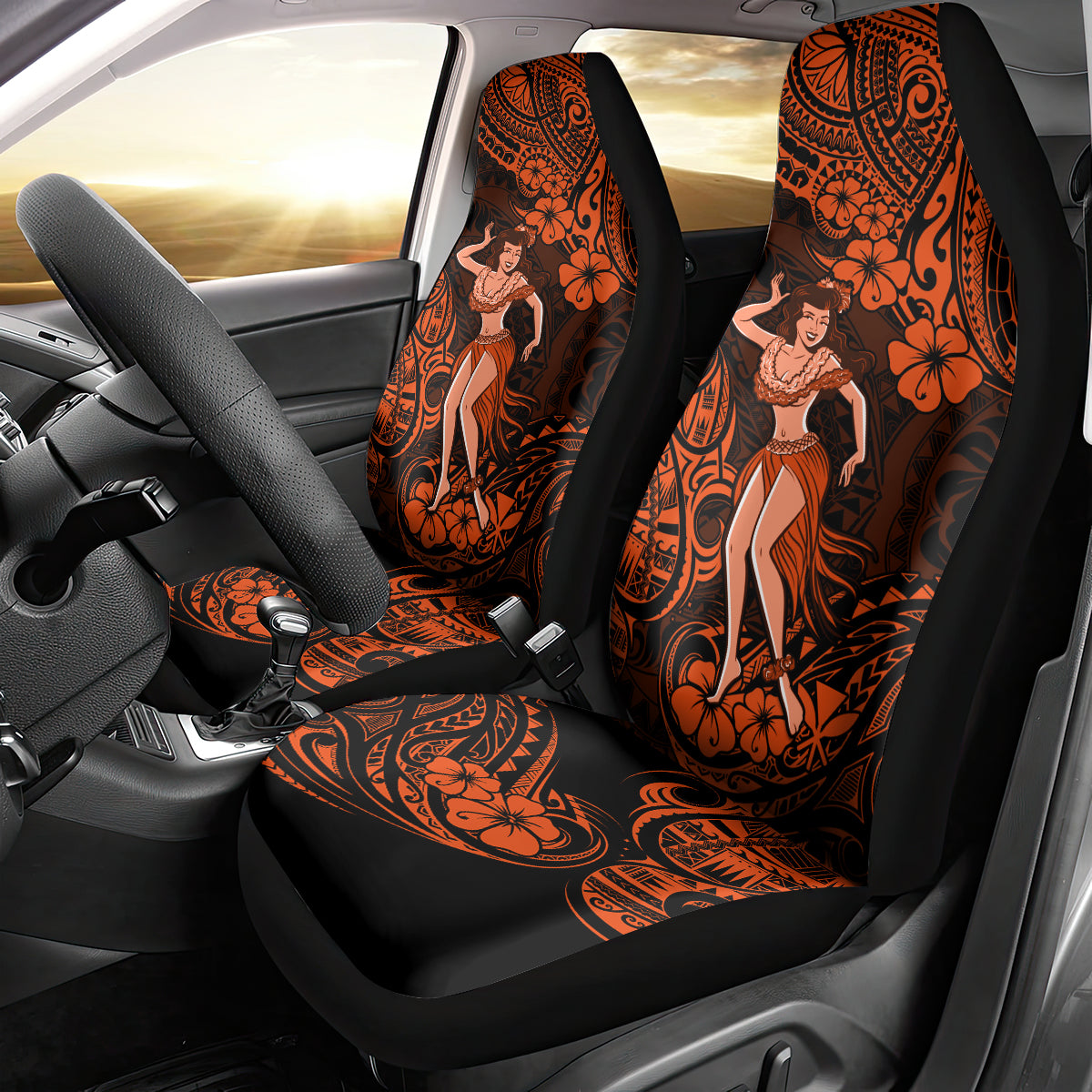 Hawaii Hula Girl Car Seat Cover Polynesian Pattern Orange Version - Wonder Print Shop