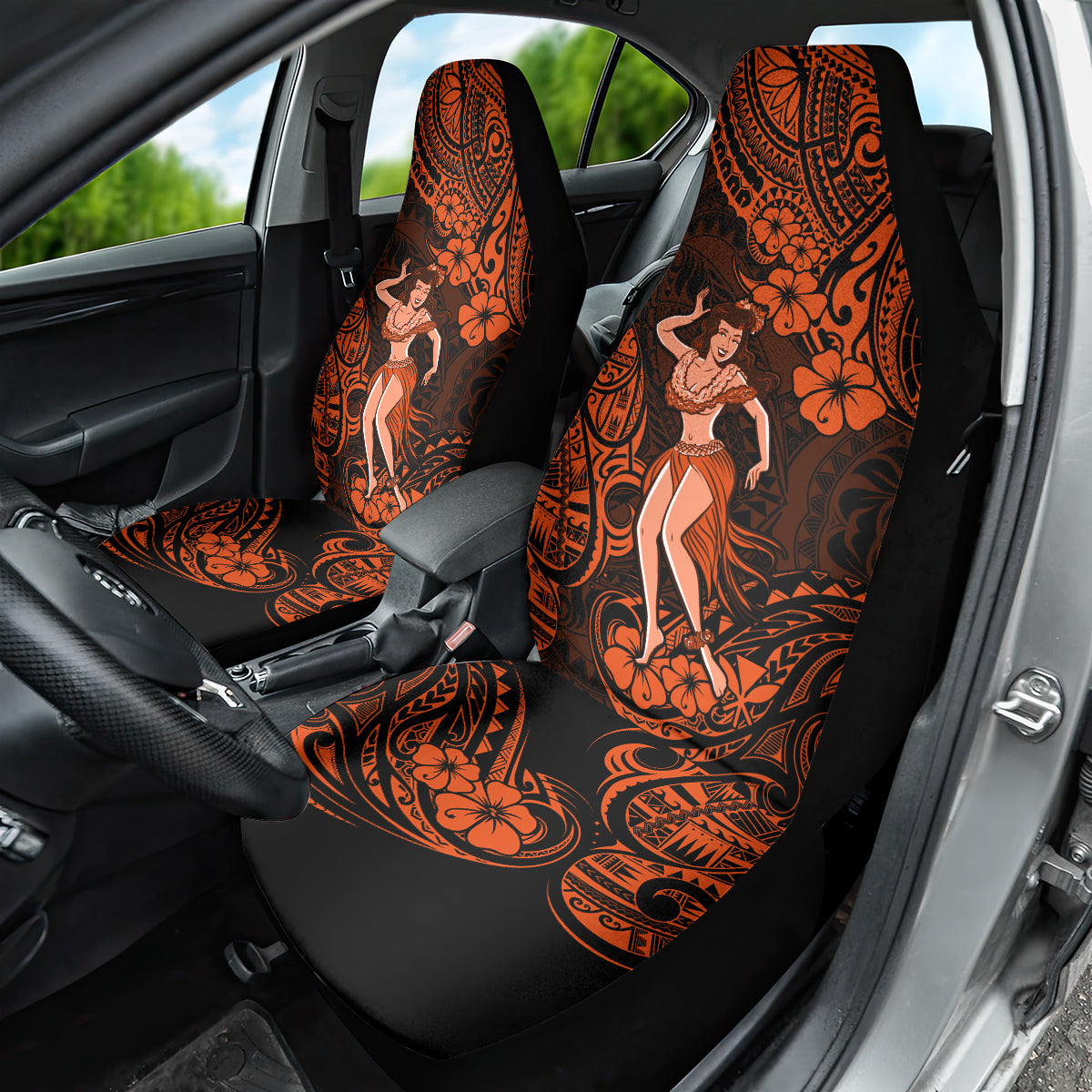 Hawaii Hula Girl Car Seat Cover Polynesian Pattern Orange Version - Wonder Print Shop