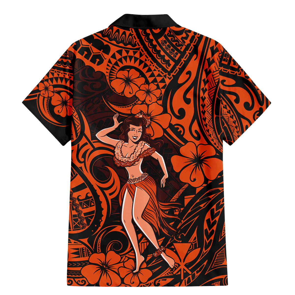 Hawaii Hula Girl Family Matching Mermaid Dress and Hawaiian Shirt Polynesian Pattern Orange Version - Wonder Print Shop