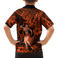 Hawaii Hula Girl Family Matching Off Shoulder Maxi Dress and Hawaiian Shirt Polynesian Pattern Orange Version - Wonder Print Shop