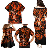 Hawaii Hula Girl Family Matching Puletasi Dress and Hawaiian Shirt Polynesian Pattern Orange Version - Wonder Print Shop