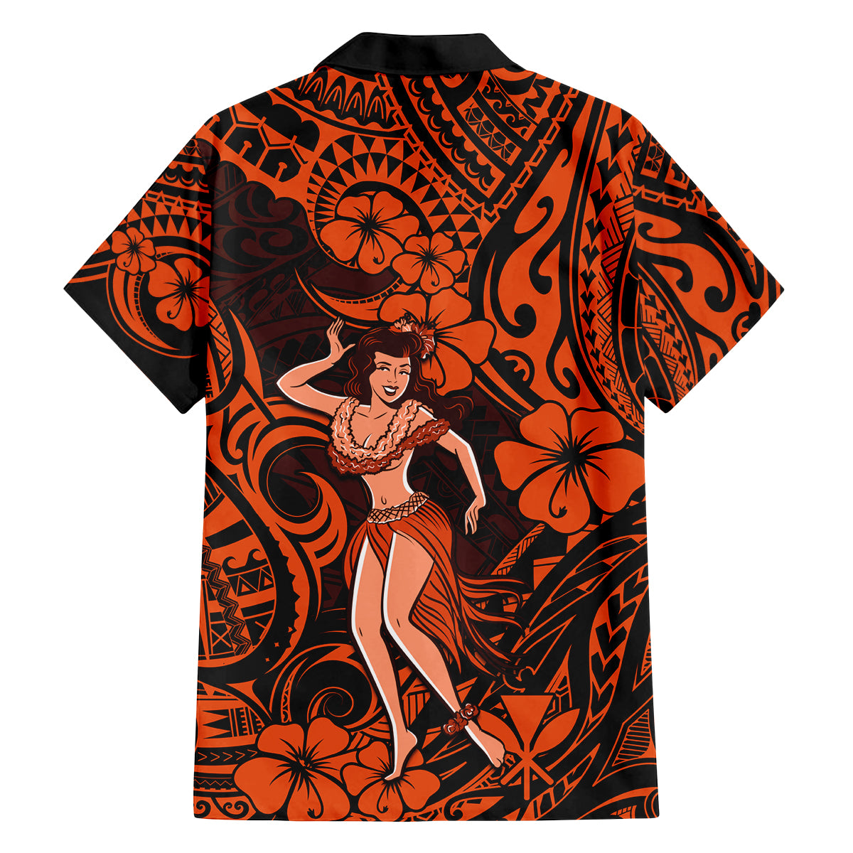 Hawaii Hula Girl Family Matching Summer Maxi Dress and Hawaiian Shirt Polynesian Pattern Orange Version - Wonder Print Shop