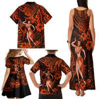 Hawaii Hula Girl Family Matching Tank Maxi Dress and Hawaiian Shirt Polynesian Pattern Orange Version - Wonder Print Shop