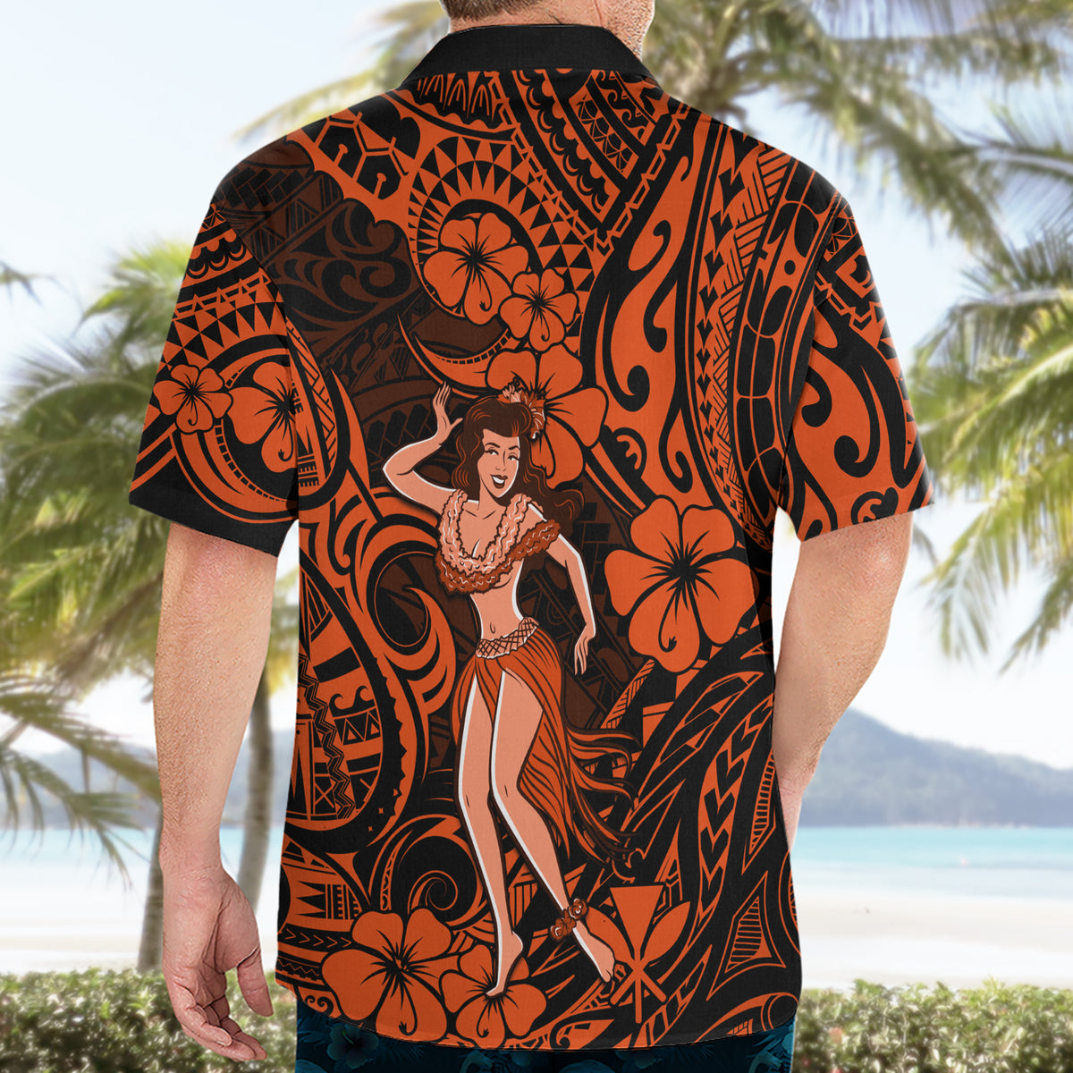 Hawaii Hula Girl Hawaiian Shirt Polynesian Pattern Orange Version - Wonder Print Shop