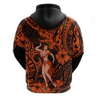 Hawaii Hula Girl Hoodie Polynesian Pattern Orange Version - Wonder Print Shop