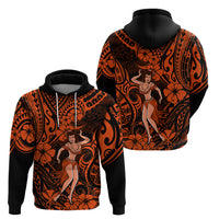 Hawaii Hula Girl Hoodie Polynesian Pattern Orange Version - Wonder Print Shop