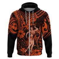 Hawaii Hula Girl Hoodie Polynesian Pattern Orange Version - Wonder Print Shop
