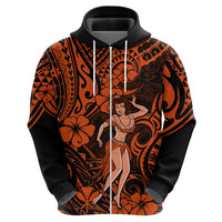 Hawaii Hula Girl Hoodie Polynesian Pattern Orange Version - Wonder Print Shop