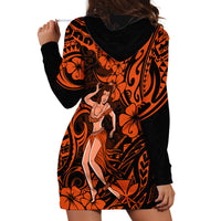Hawaii Hula Girl Hoodie Dress Polynesian Pattern Orange Version - Wonder Print Shop