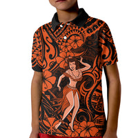 Hawaii Hula Girl Kid Polo Shirt Polynesian Pattern Orange Version - Wonder Print Shop