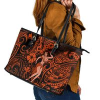 Hawaii Hula Girl Leather Tote Bag Polynesian Pattern Orange Version - Wonder Print Shop