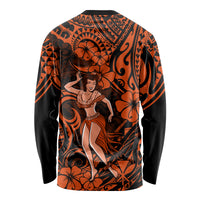 Hawaii Hula Girl Long Sleeve Shirt Polynesian Pattern Orange Version - Wonder Print Shop