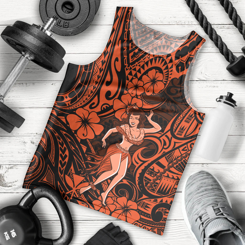 Hawaii Hula Girl Men Tank Top Polynesian Pattern Orange Version - Wonder Print Shop