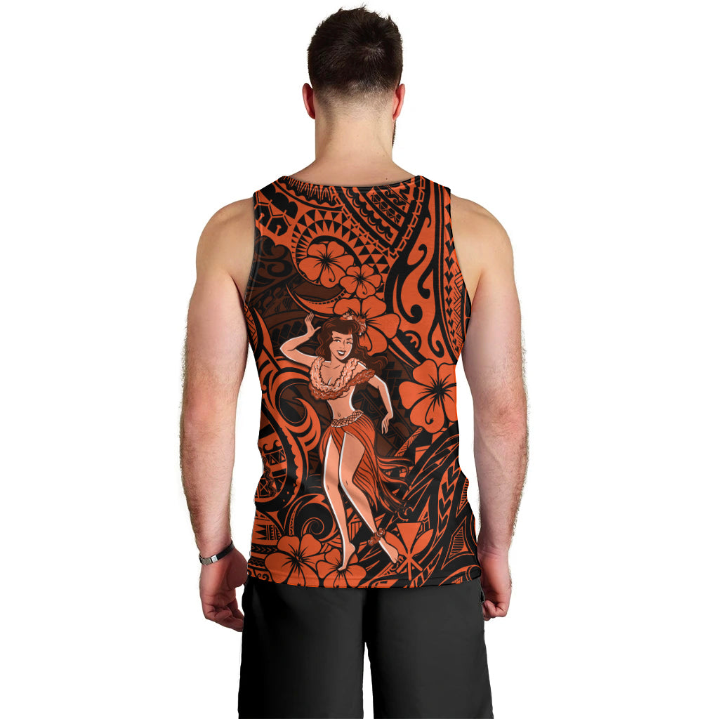 Hawaii Hula Girl Men Tank Top Polynesian Pattern Orange Version - Wonder Print Shop