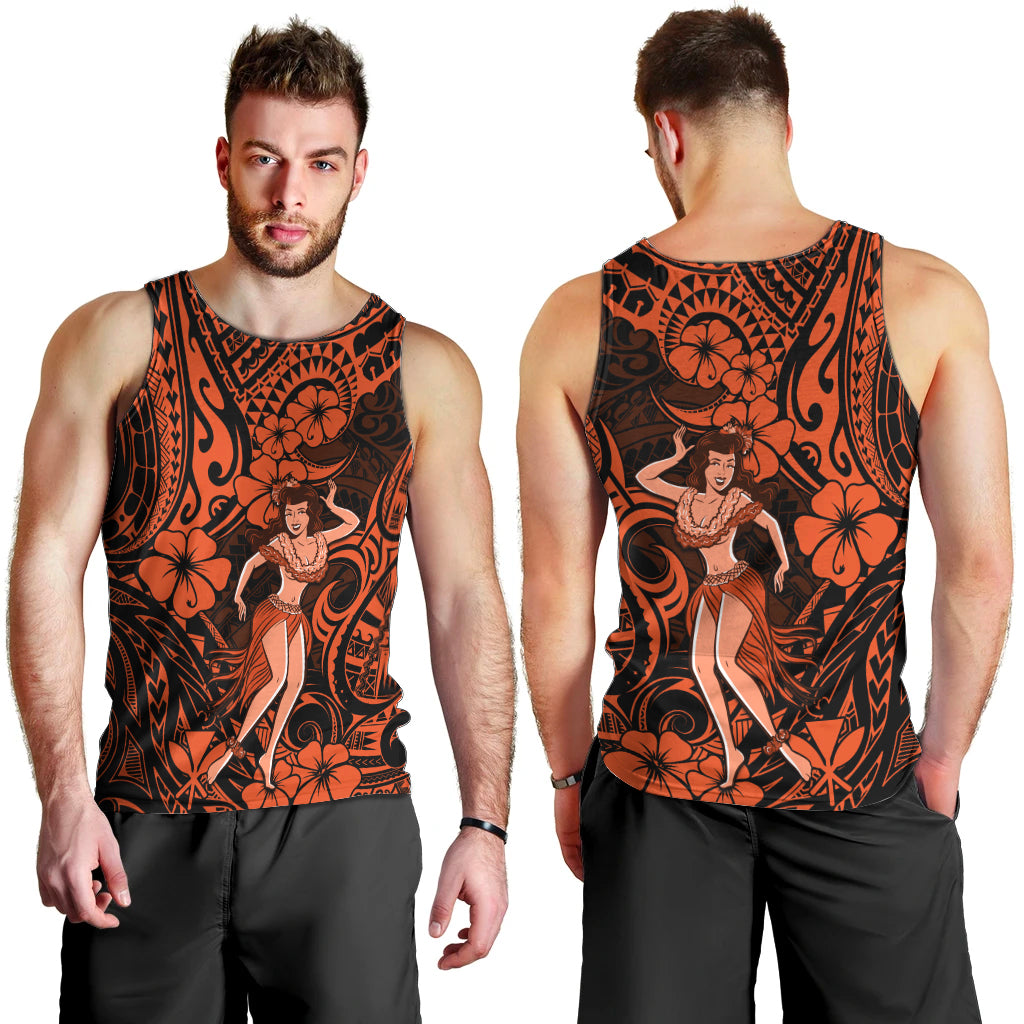 Hawaii Hula Girl Men Tank Top Polynesian Pattern Orange Version - Wonder Print Shop