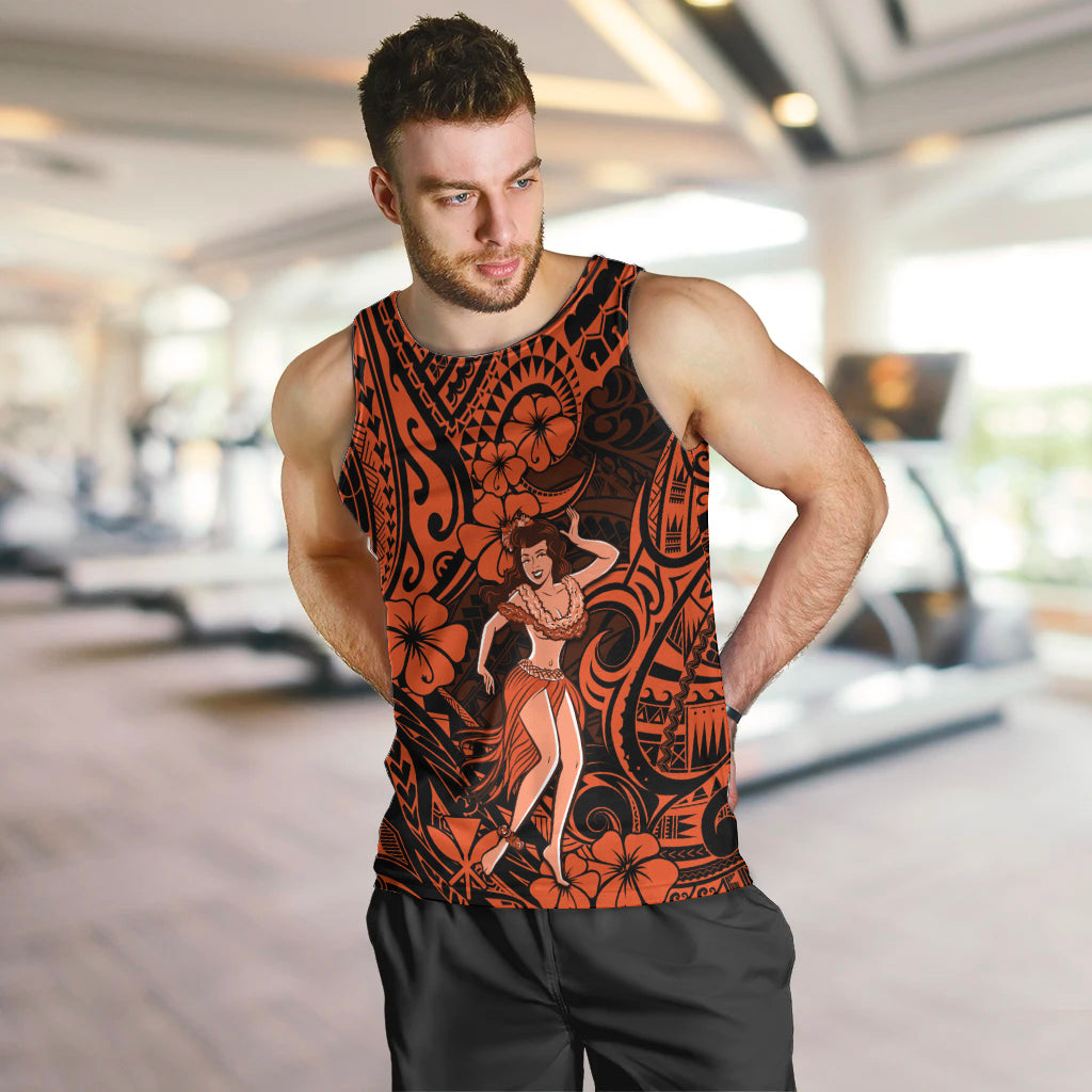 Hawaii Hula Girl Men Tank Top Polynesian Pattern Orange Version - Wonder Print Shop