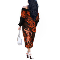 Hawaii Hula Girl Off The Shoulder Long Sleeve Dress Polynesian Pattern Orange Version - Wonder Print Shop