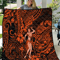 Hawaii Hula Girl Quilt Polynesian Pattern Orange Version - Wonder Print Shop