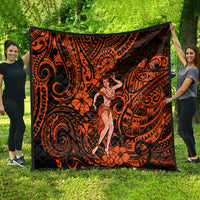 Hawaii Hula Girl Quilt Polynesian Pattern Orange Version - Wonder Print Shop