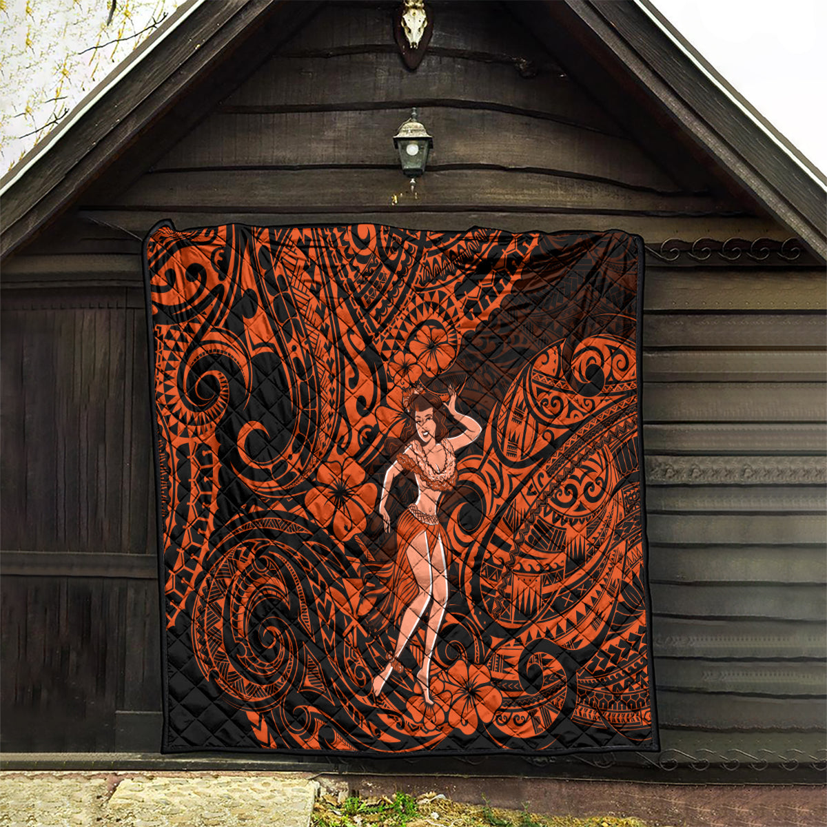 Hawaii Hula Girl Quilt Polynesian Pattern Orange Version - Wonder Print Shop