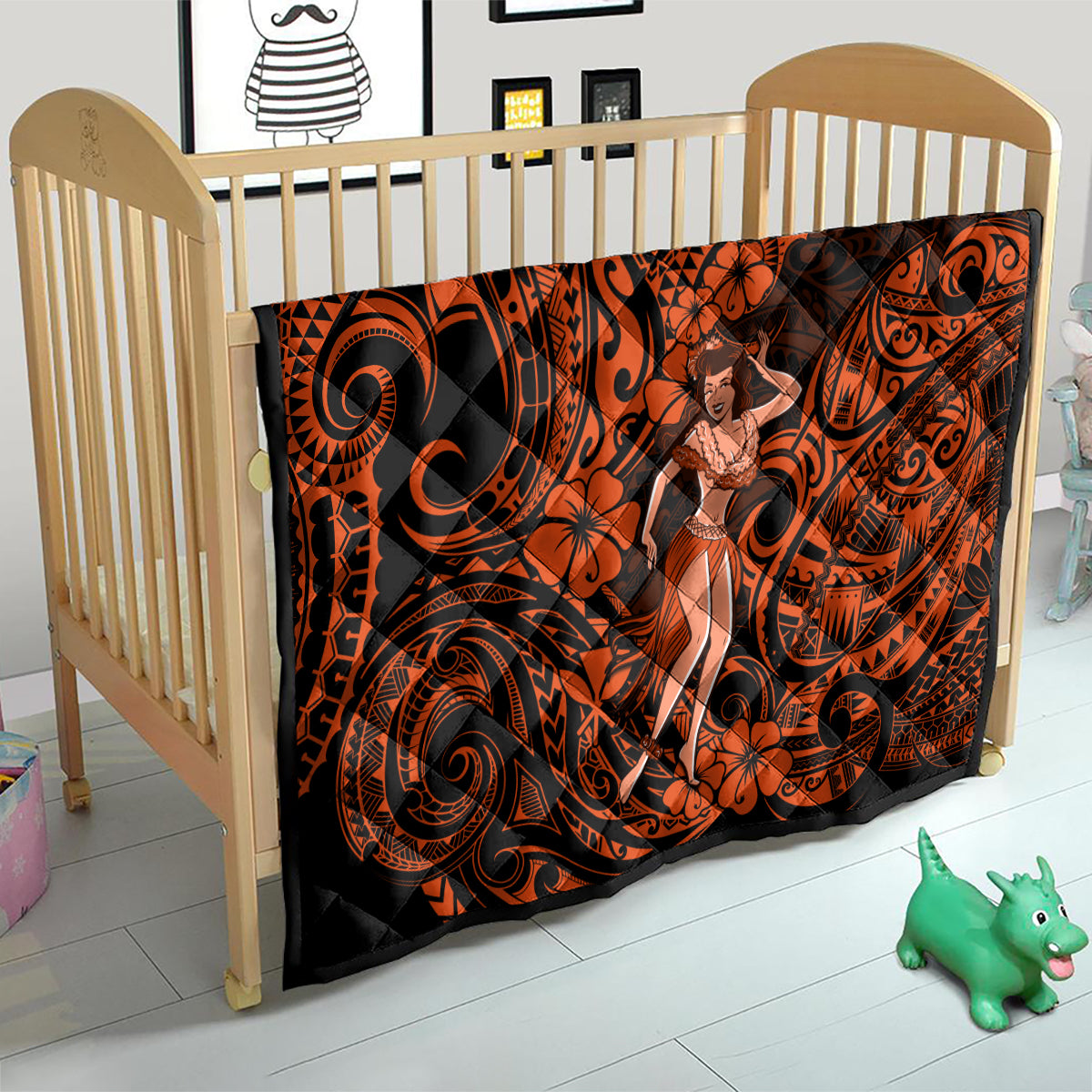 Hawaii Hula Girl Quilt Polynesian Pattern Orange Version - Wonder Print Shop