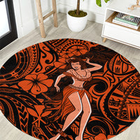 hawaii-hula-girl-round-carpet-polynesian-pattern-orange-version