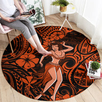 hawaii-hula-girl-round-carpet-polynesian-pattern-orange-version