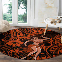 hawaii-hula-girl-round-carpet-polynesian-pattern-orange-version