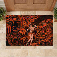 Hawaii Hula Girl Rubber Doormat Polynesian Pattern Orange Version - Wonder Print Shop