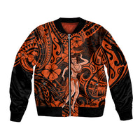Hawaii Hula Girl Sleeve Zip Bomber Jacket Polynesian Pattern Orange Version - Wonder Print Shop