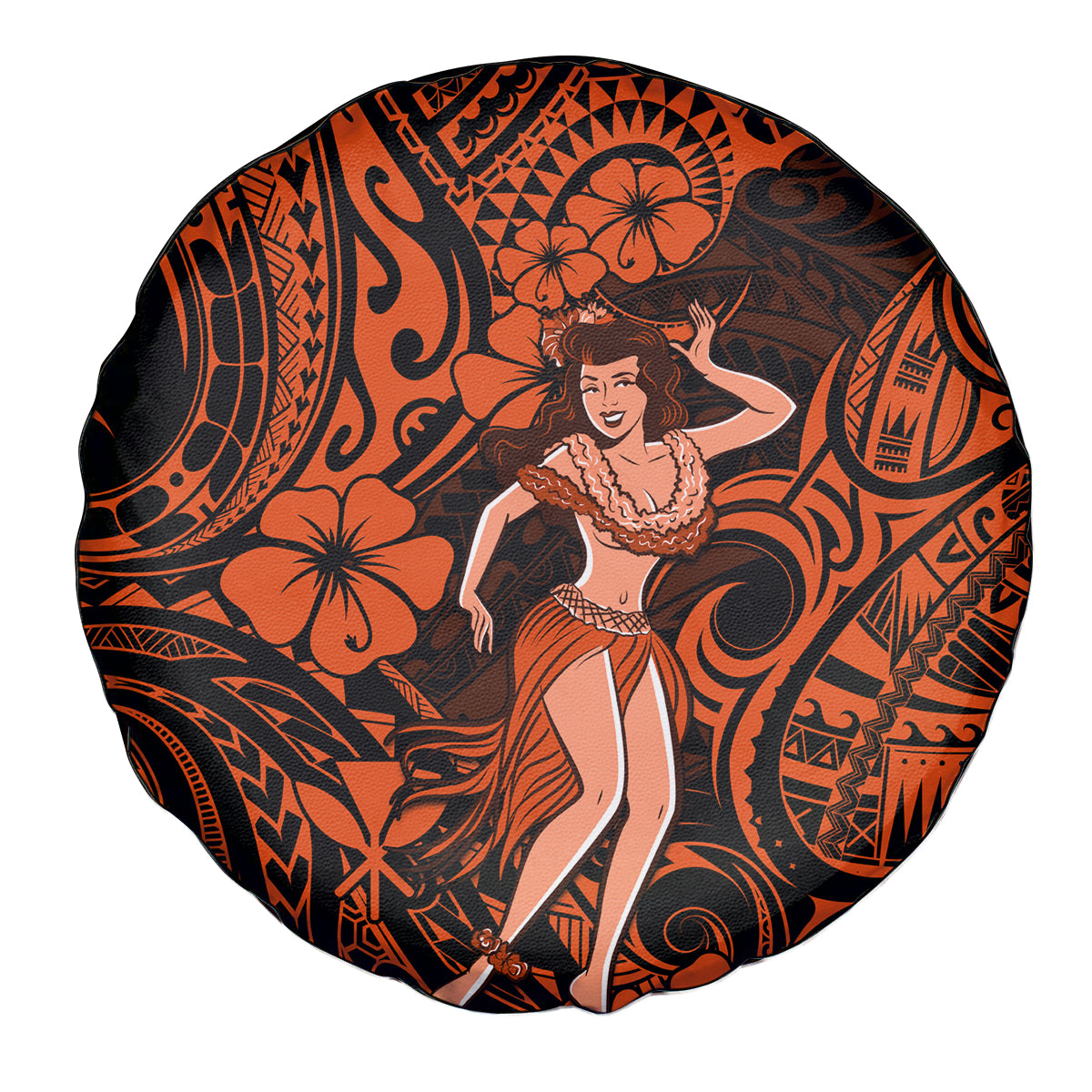 Hawaii Hula Girl Spare Tire Cover Polynesian Pattern Orange Version - Wonder Print Shop