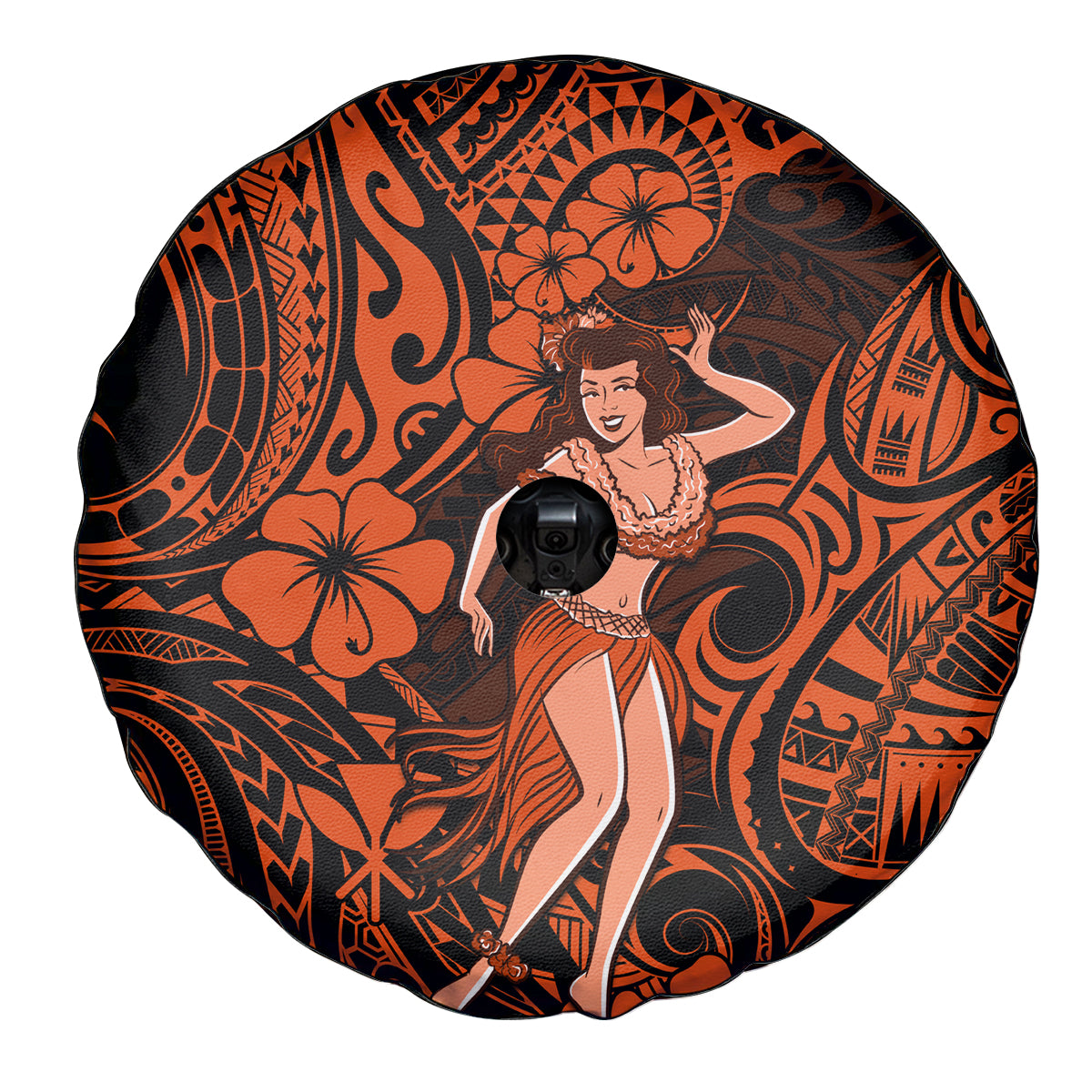 Hawaii Hula Girl Spare Tire Cover Polynesian Pattern Orange Version - Wonder Print Shop