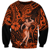 Hawaii Hula Girl Sweatshirt Polynesian Pattern Orange Version - Wonder Print Shop