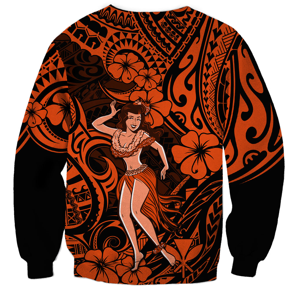 Hawaii Hula Girl Sweatshirt Polynesian Pattern Orange Version - Wonder Print Shop