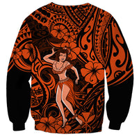 Hawaii Hula Girl Sweatshirt Polynesian Pattern Orange Version - Wonder Print Shop