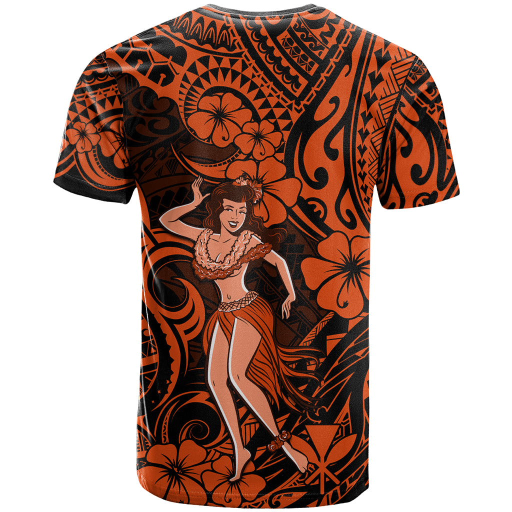 Hawaii Hula Girl T Shirt Polynesian Pattern Orange Version - Wonder Print Shop
