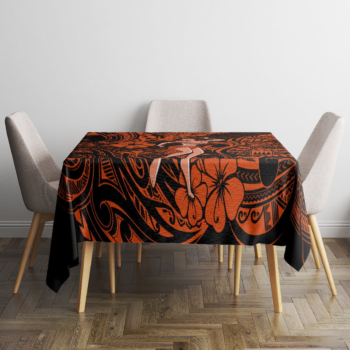 Hawaii Hula Girl Tablecloth Polynesian Pattern Orange Version - Wonder Print Shop