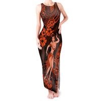 Hawaii Hula Girl Tank Maxi Dress Polynesian Pattern Orange Version - Wonder Print Shop
