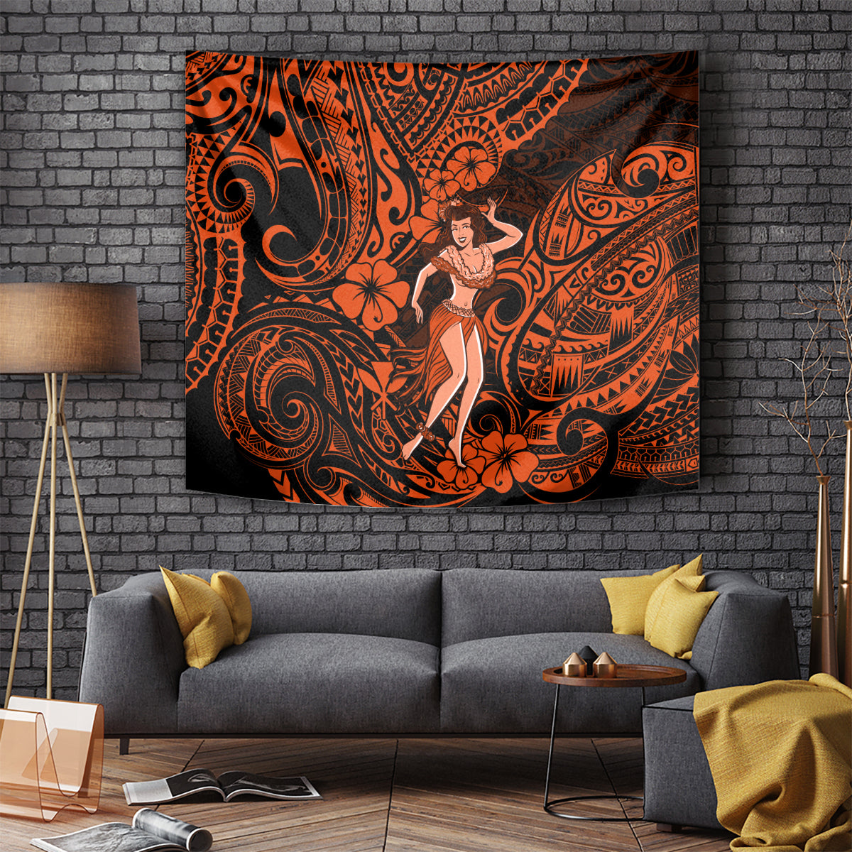 Hawaii Hula Girl Tapestry Polynesian Pattern Orange Version - Wonder Print Shop