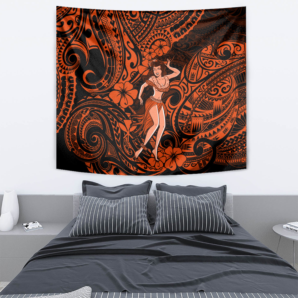Hawaii Hula Girl Tapestry Polynesian Pattern Orange Version - Wonder Print Shop