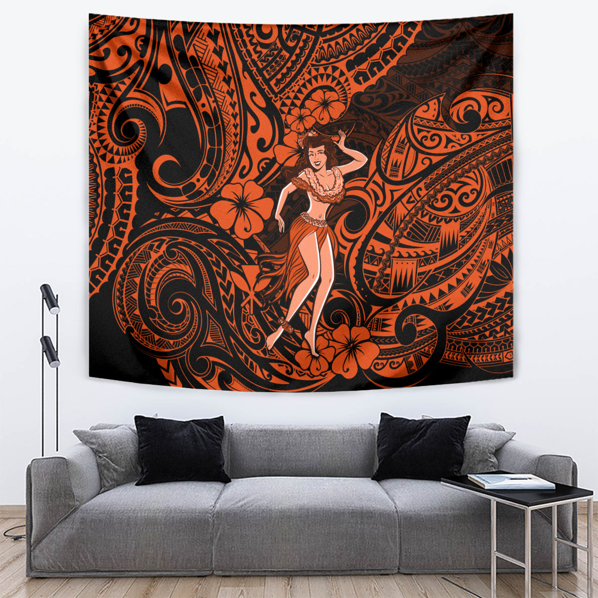 Hawaii Hula Girl Tapestry Polynesian Pattern Orange Version - Wonder Print Shop