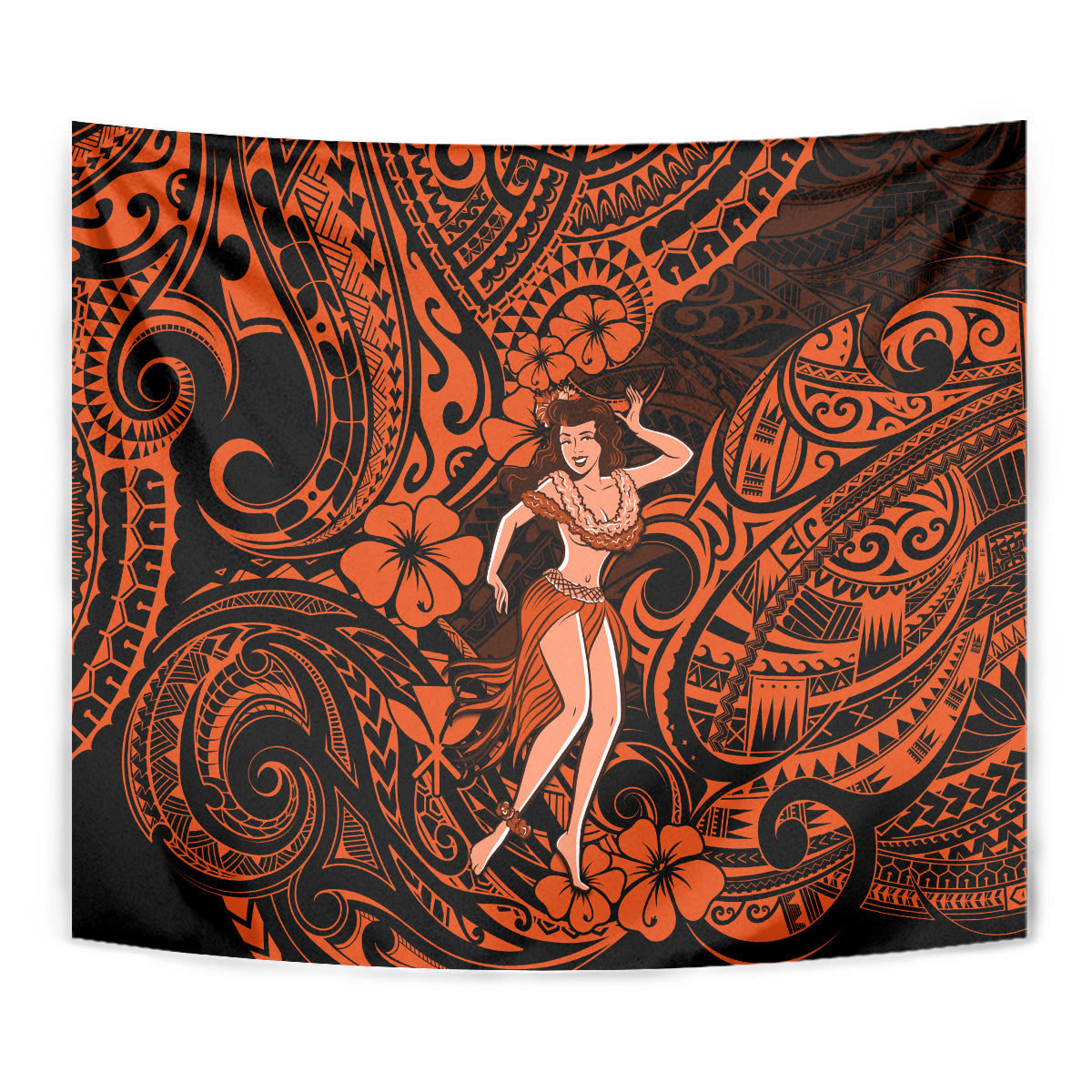 Hawaii Hula Girl Tapestry Polynesian Pattern Orange Version - Wonder Print Shop
