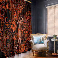 Hawaii Hula Girl Window Curtain Polynesian Pattern Orange Version - Wonder Print Shop