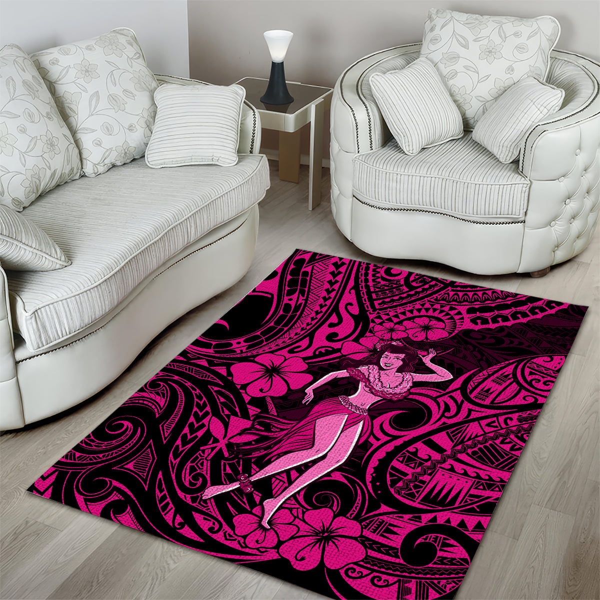 Hawaii Hula Girl Area Rug Polynesian Pattern Pink Version - Wonder Print Shop