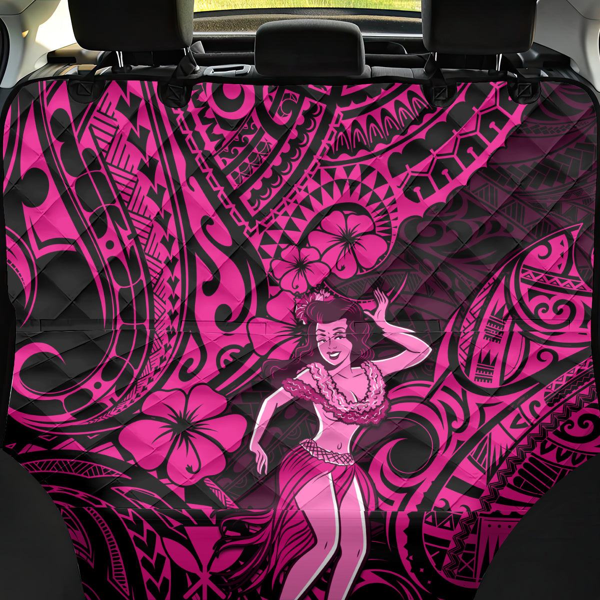 Hawaii Hula Girl Back Car Seat Cover Polynesian Pattern Pink Version - Wonder Print Shop