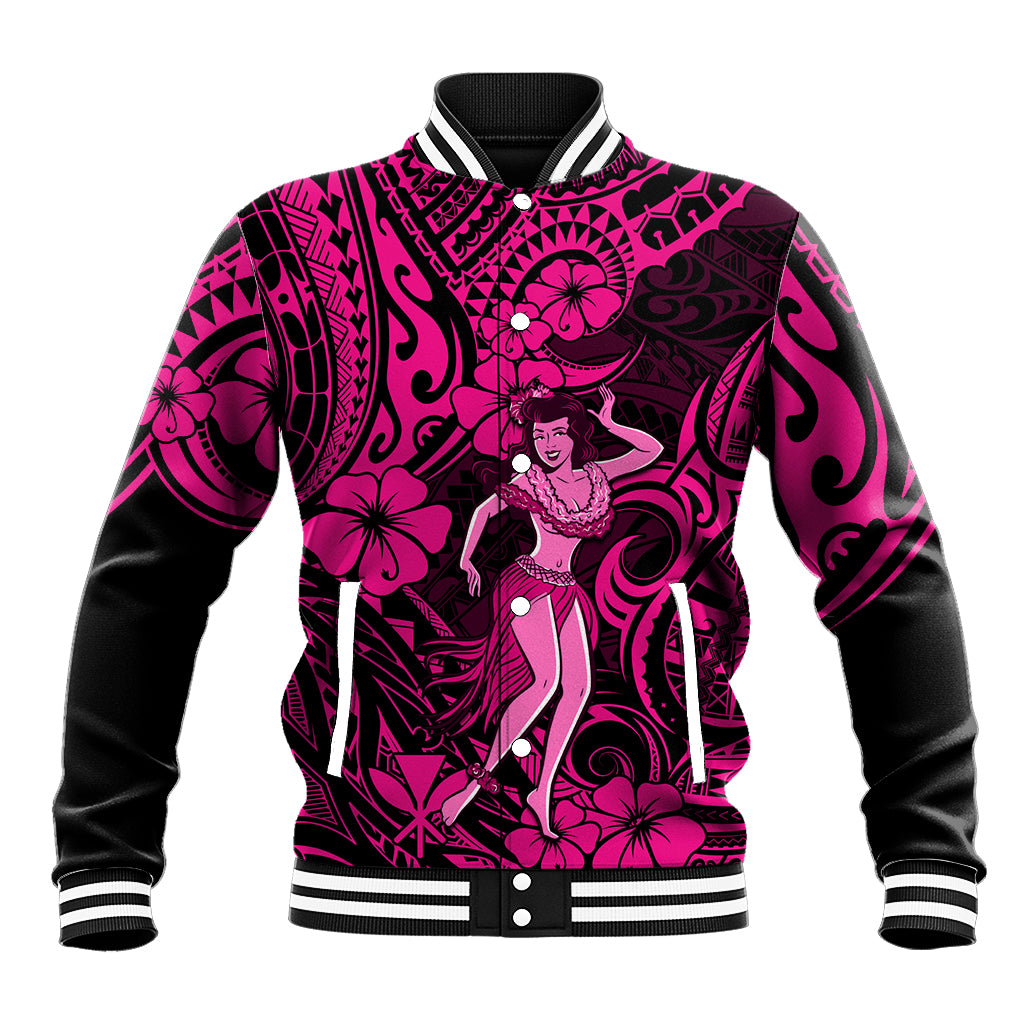 Hawaii Hula Girl Baseball Jacket Polynesian Pattern Pink Version - Wonder Print Shop
